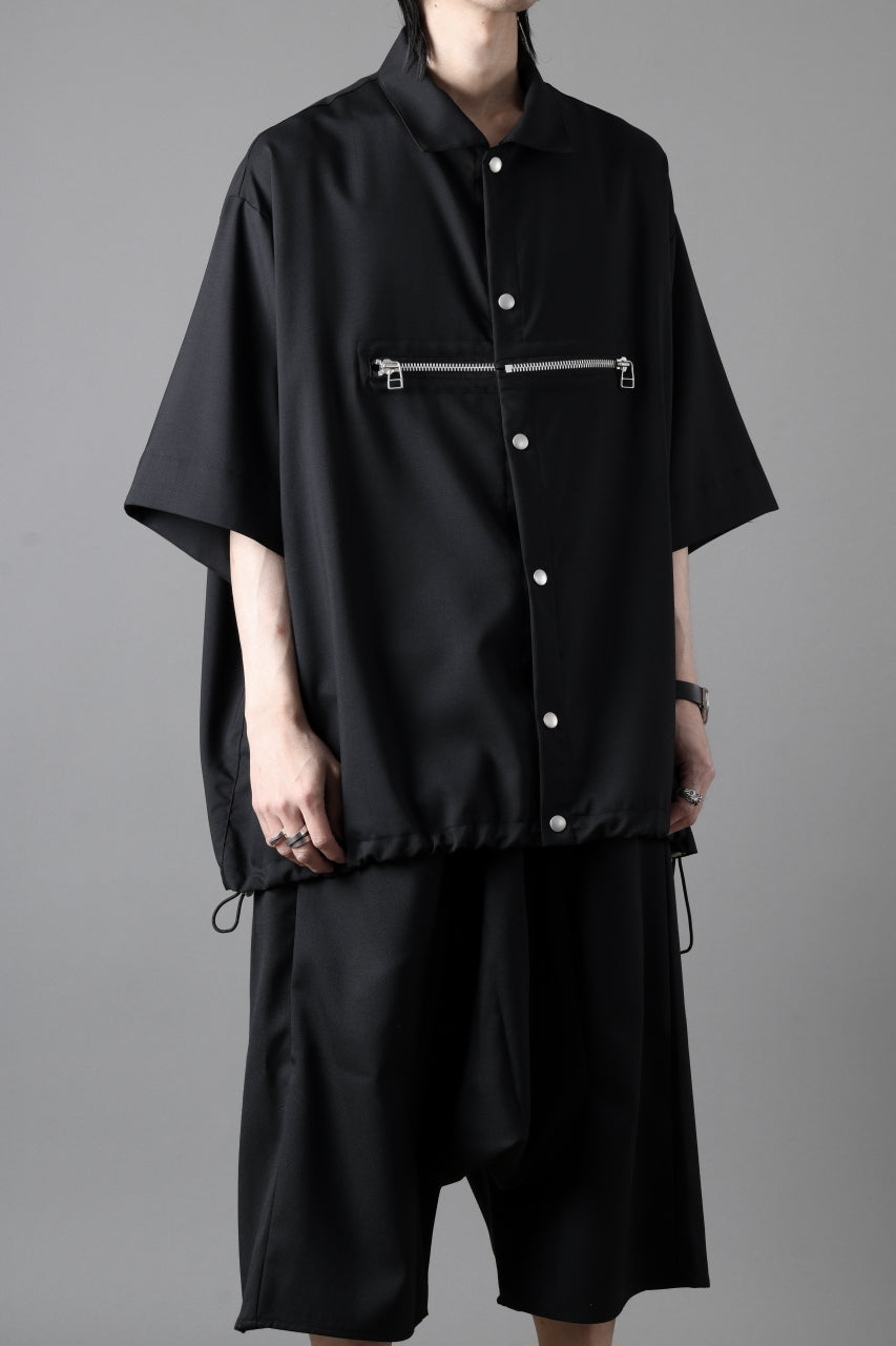 A.F ARTEFACT FRONT ZIP SQUEEZING SHIRT / TROPICAL WOOL (BLACK)