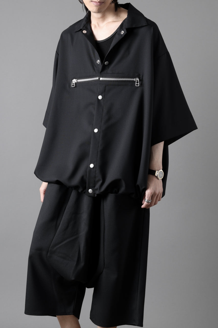 A.F ARTEFACT FRONT ZIP SQUEEZING SHIRT / TROPICAL WOOL (BLACK)