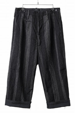 KLASICA GALWAY - Rt CUT OFF BOLD STRAIGHT TROUSERS / IRREGULAR STRIPED ROUGH TWEED (BLACK)