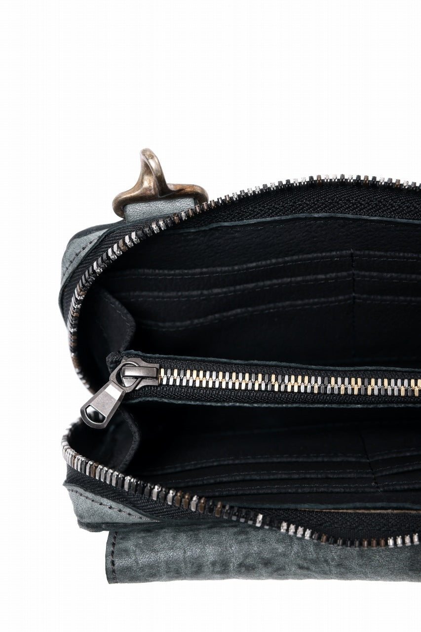ierib Wallet Bag with Strap / White Waxed Shrunken Horse (BLACK)
