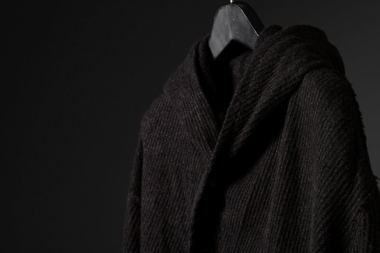 YUTA MATSUOKA hoodie gown coat / wool linen kersey (dark brown)