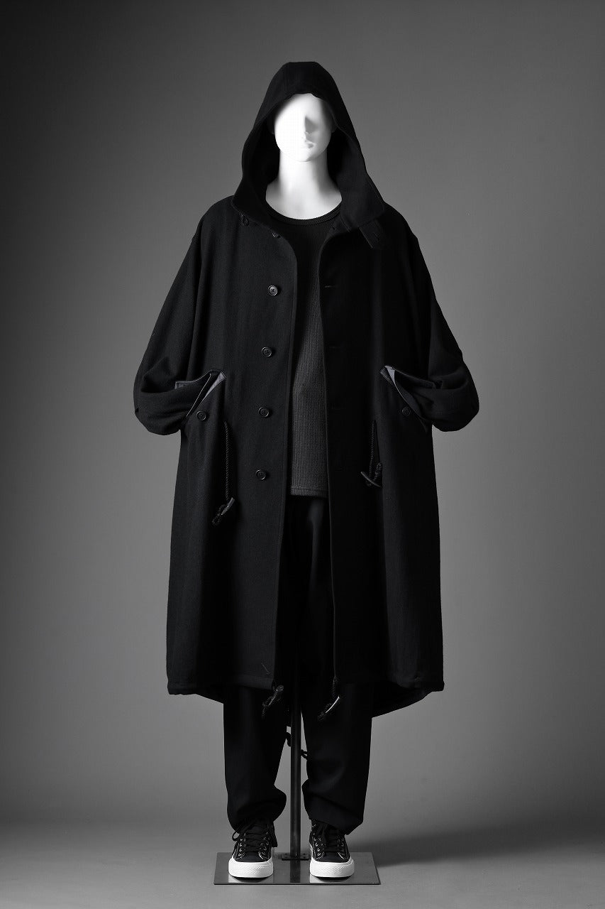 Y's for men MODS COAT WITH TOGGLE BUTTON / SMOOTH FLANNEL (BLACK)