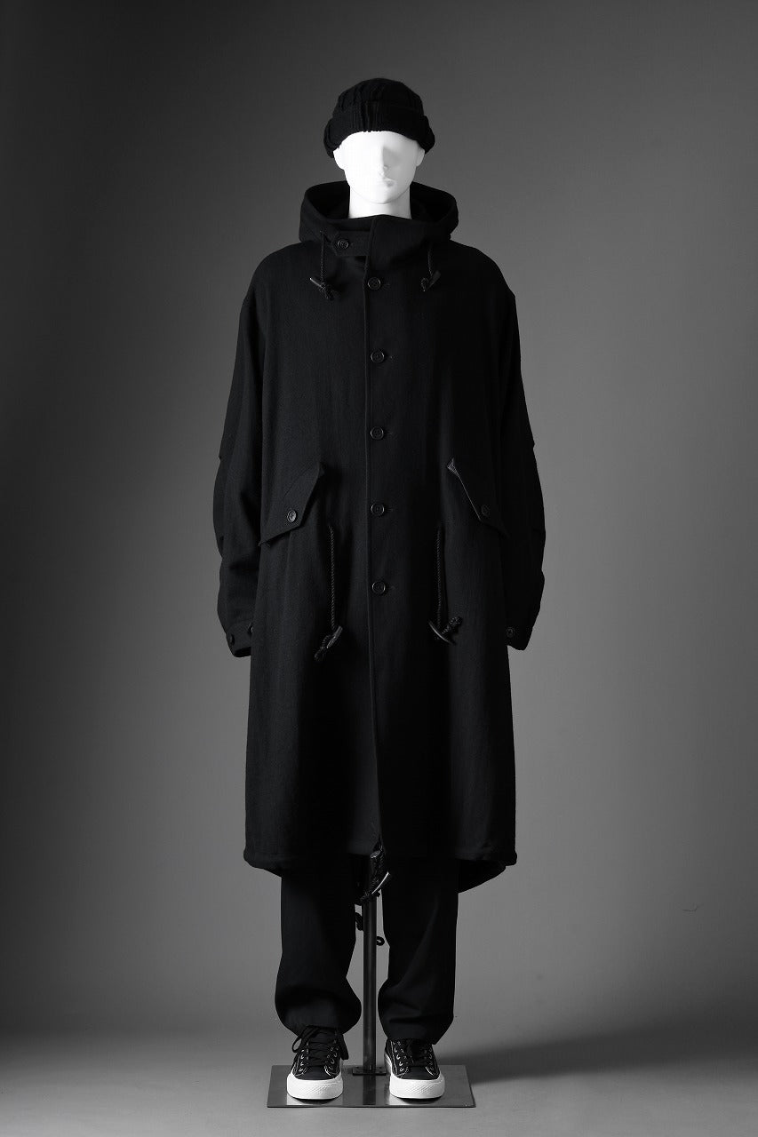 Y's for men MODS COAT WITH TOGGLE BUTTON / SMOOTH FLANNEL (BLACK)