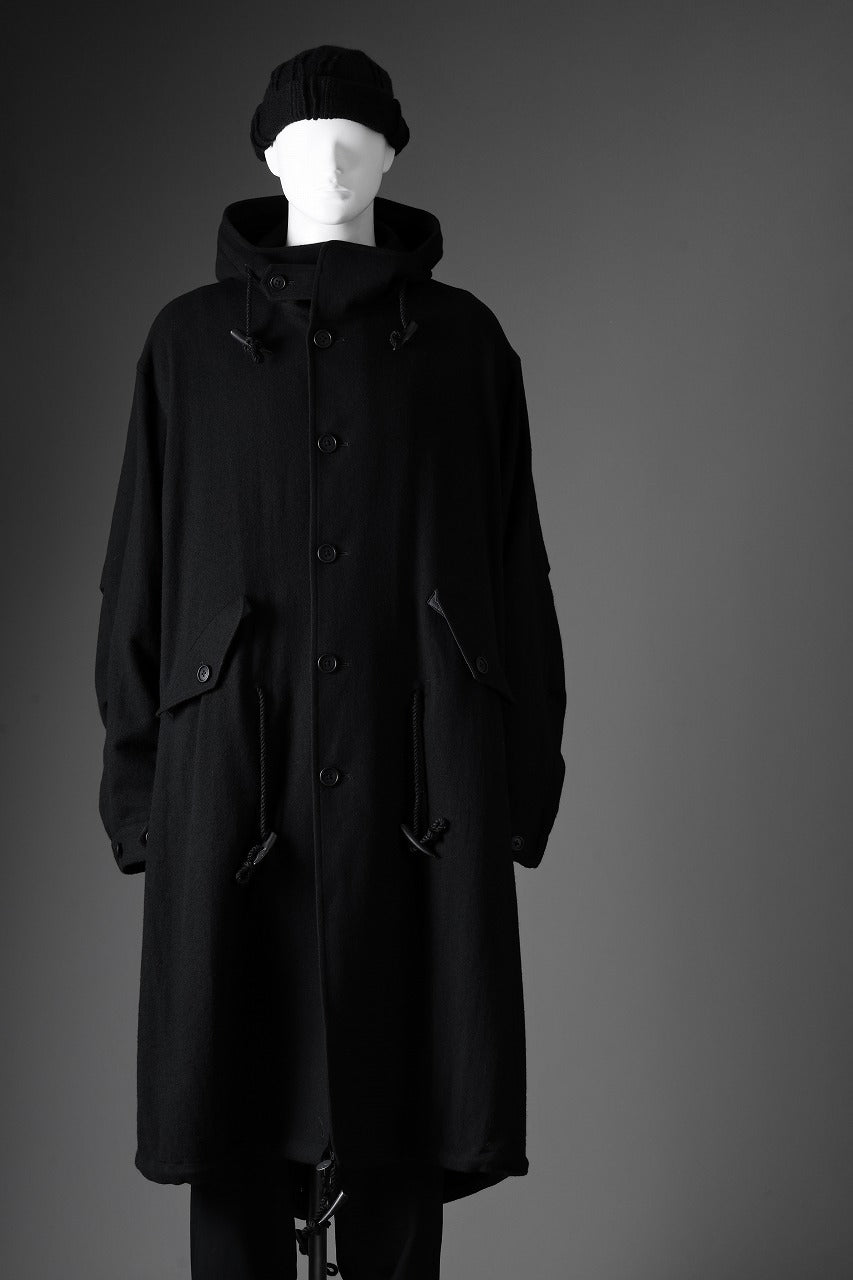 Y's for men MODS COAT WITH TOGGLE BUTTON / SMOOTH FLANNEL (BLACK)