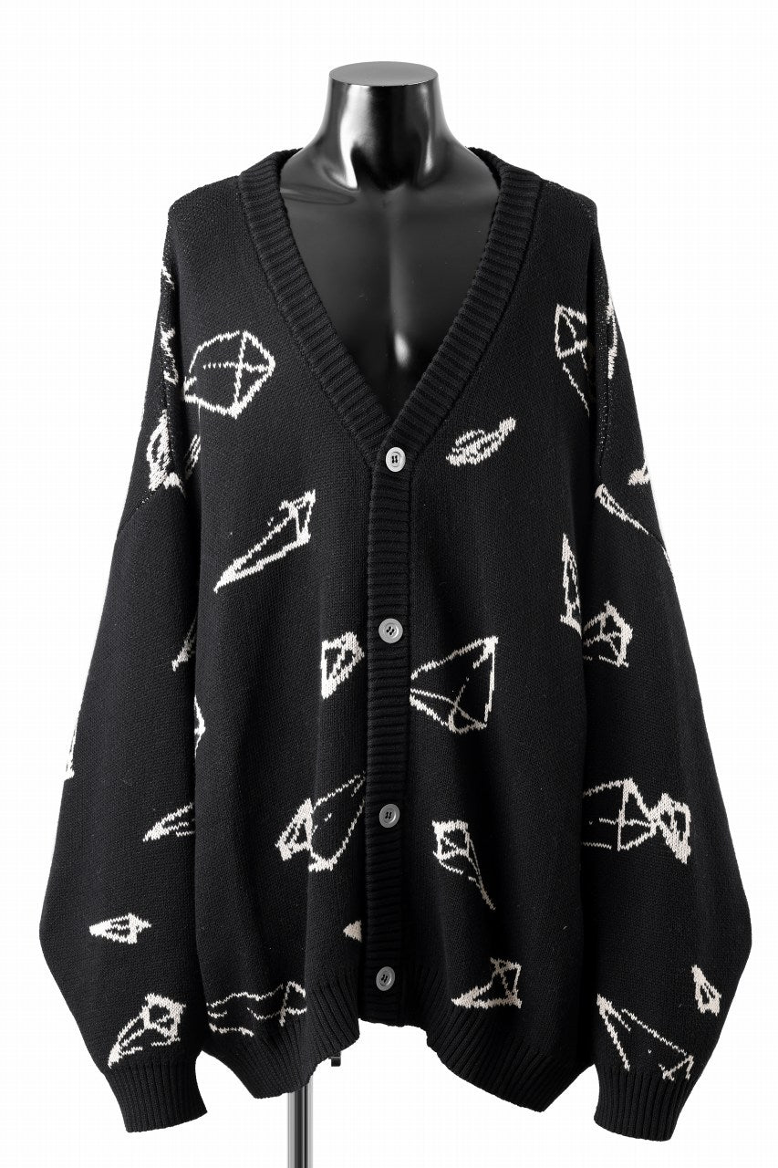 A.F ARTEFACT PYRA PATTERN COTTON KNIT CARDIGAN (BLACK x IVORY)