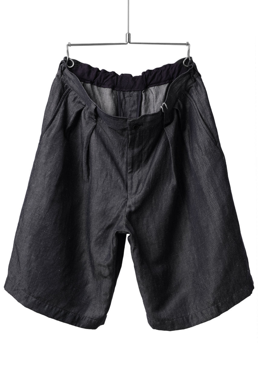 CAPERTICA 2-TUCK WIDE SHORTS / WASHABLE WOOL x LINEN GABARDINE (DARK NAVY)