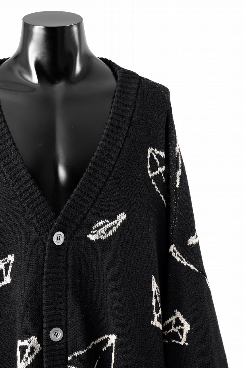 A.F ARTEFACT PYRA PATTERN COTTON KNIT CARDIGAN (BLACK x IVORY)