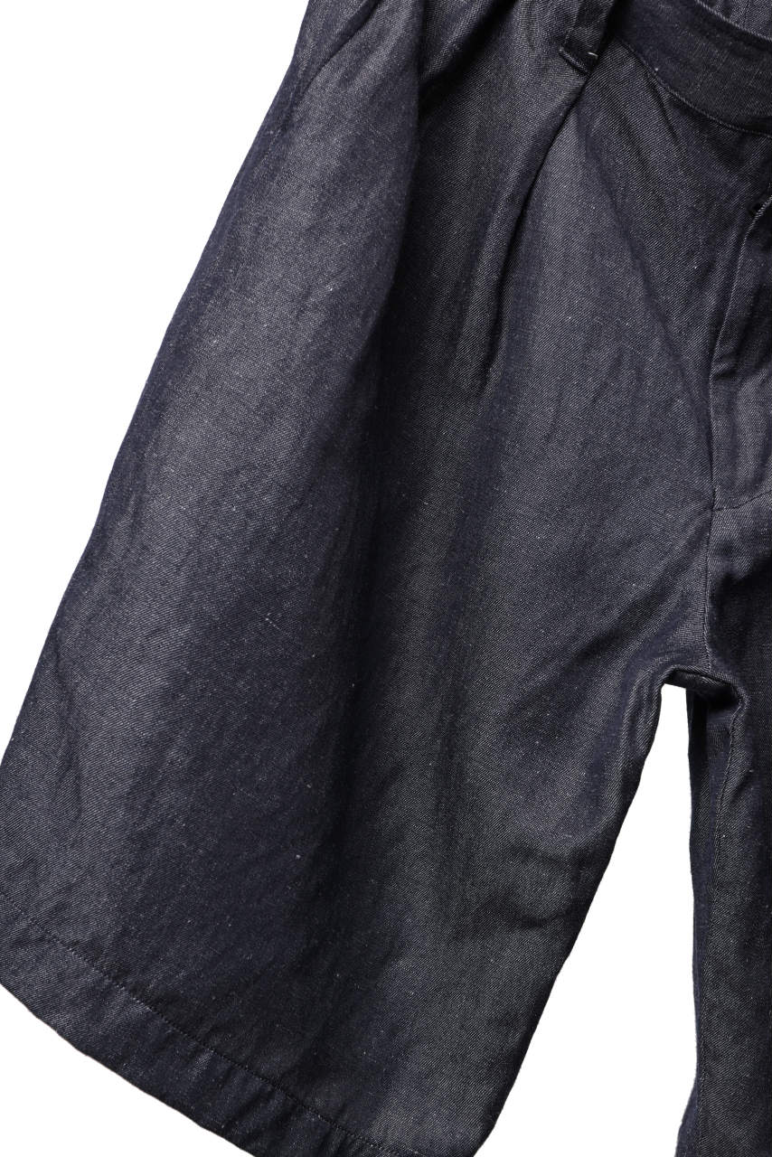 CAPERTICA 2-TUCK WIDE SHORTS / WASHABLE WOOL x LINEN GABARDINE (DARK NAVY)