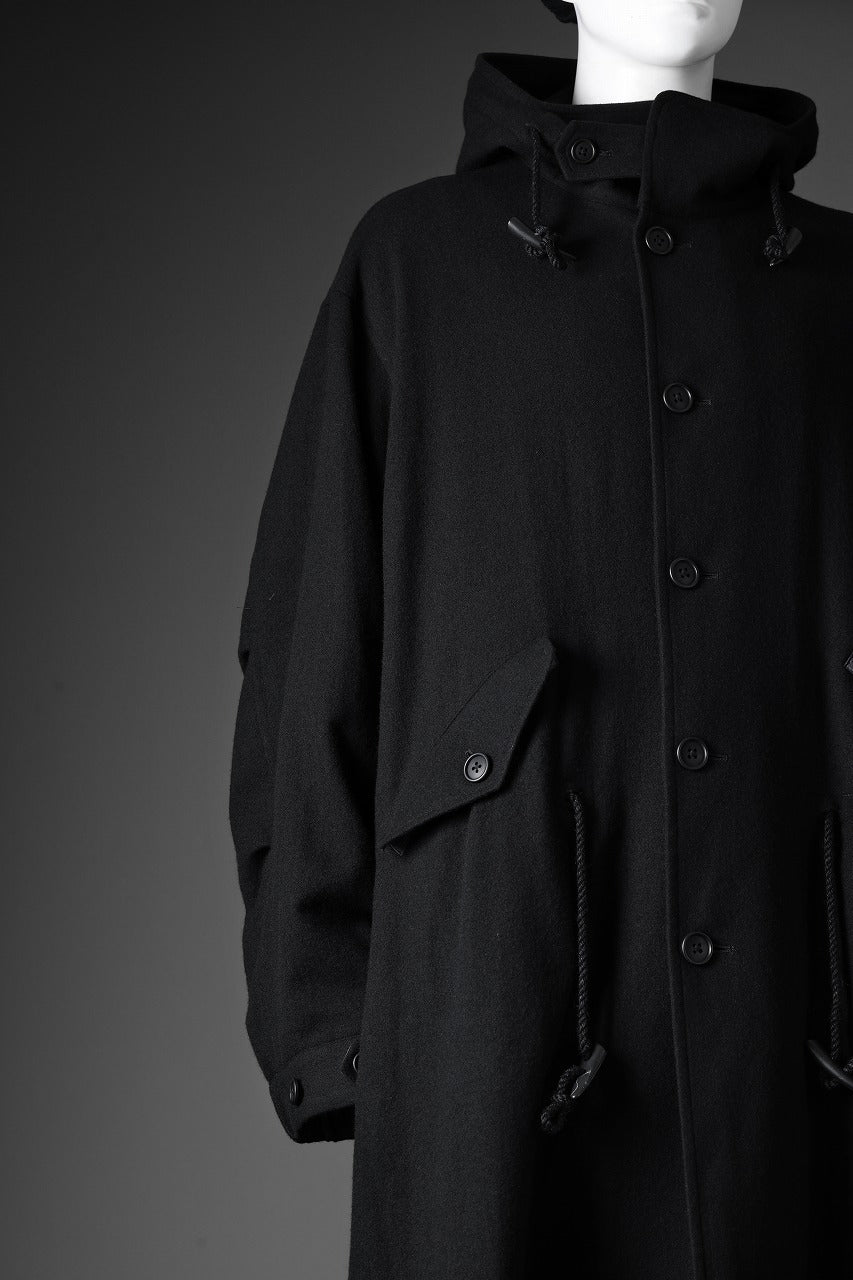 Y's for men MODS COAT WITH TOGGLE BUTTON / WOOL NYLON FLANNEL (BLACK)