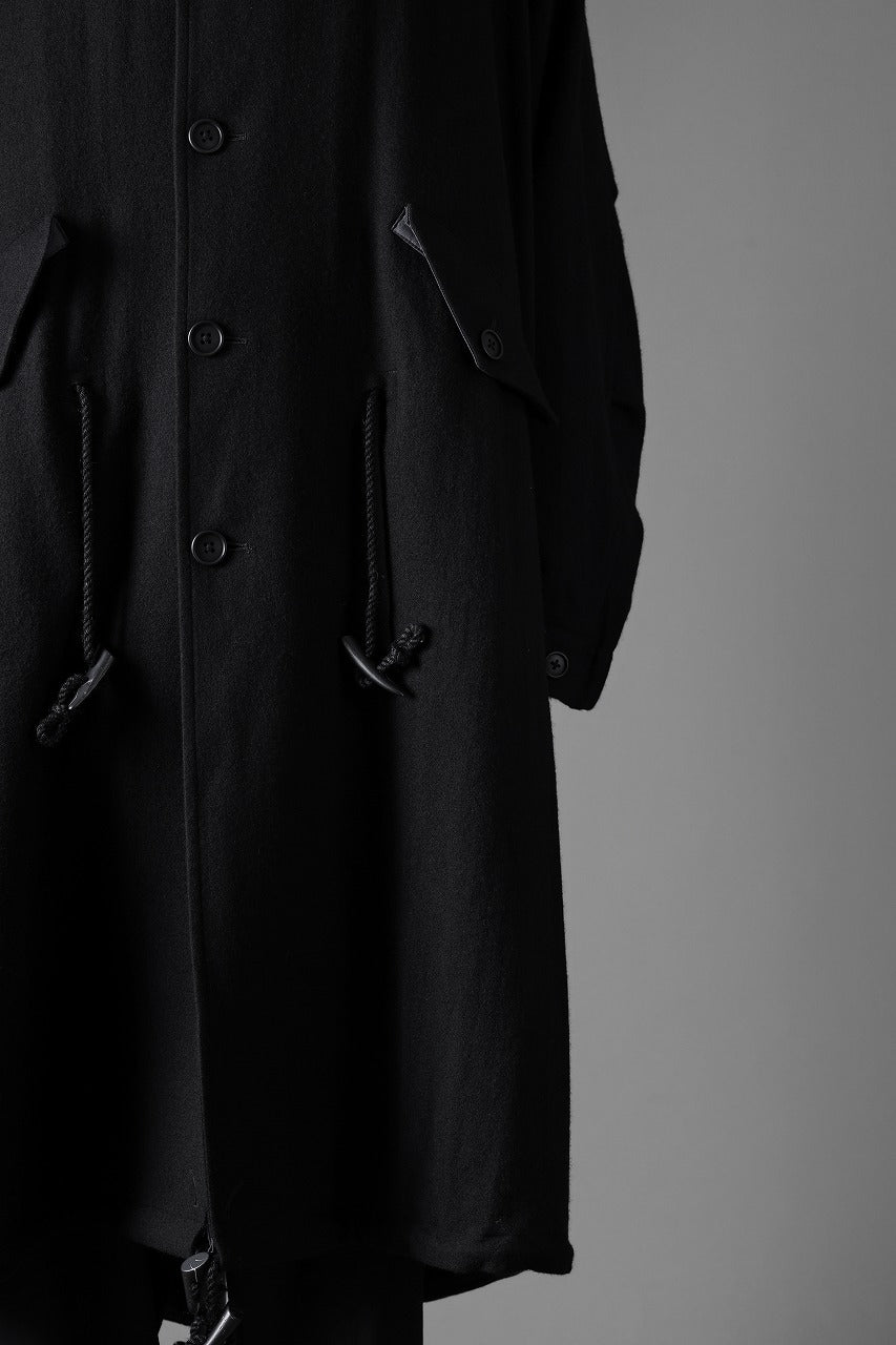 Y's for men MODS COAT WITH TOGGLE BUTTON / SMOOTH FLANNEL (BLACK)