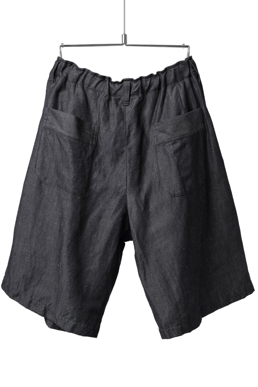 CAPERTICA 2-TUCK WIDE SHORTS / WASHABLE WOOL x LINEN GABARDINE (DARK NAVY)