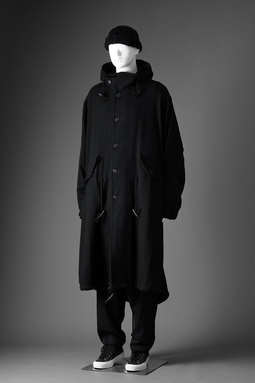 Y's for men MODS COAT WITH TOGGLE BUTTON / WOOL NYLON FLANNEL (BLACK)