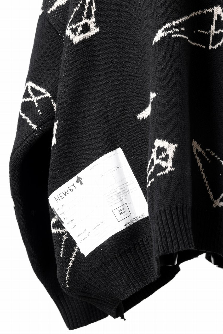 A.F ARTEFACT PYRA PATTERN COTTON KNIT CARDIGAN (BLACK x IVORY)