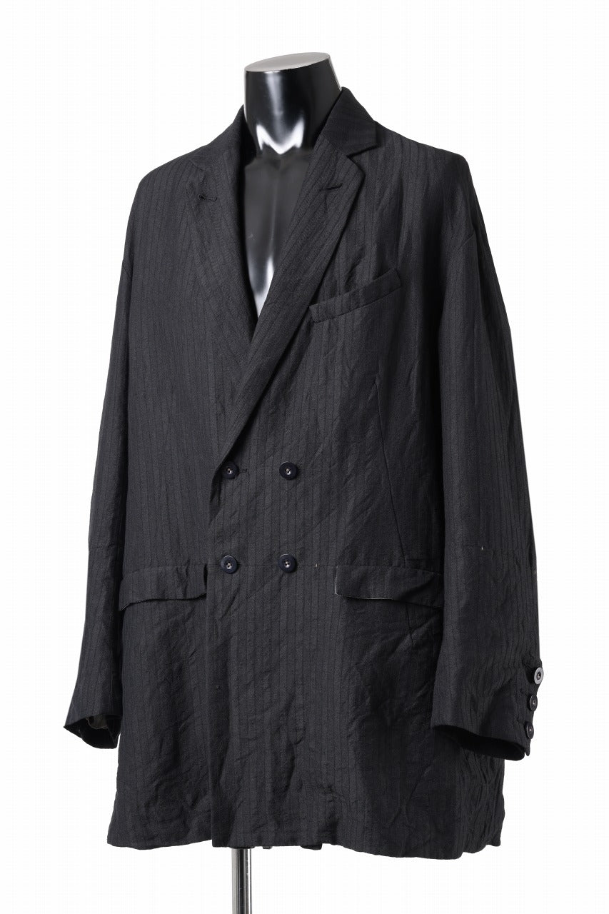 KLASICA HELLEN - Hb DOUBLE BREASTED SEMI LONG BLAZER / HIGH DENSITY HERRING BONE (DARK NIGHT)