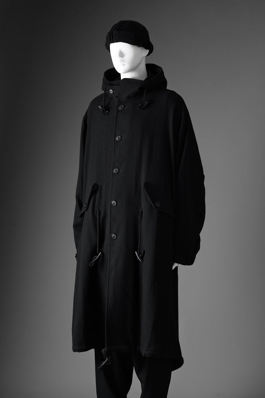 Y's for men MODS COAT WITH TOGGLE BUTTON / SMOOTH FLANNEL (BLACK)