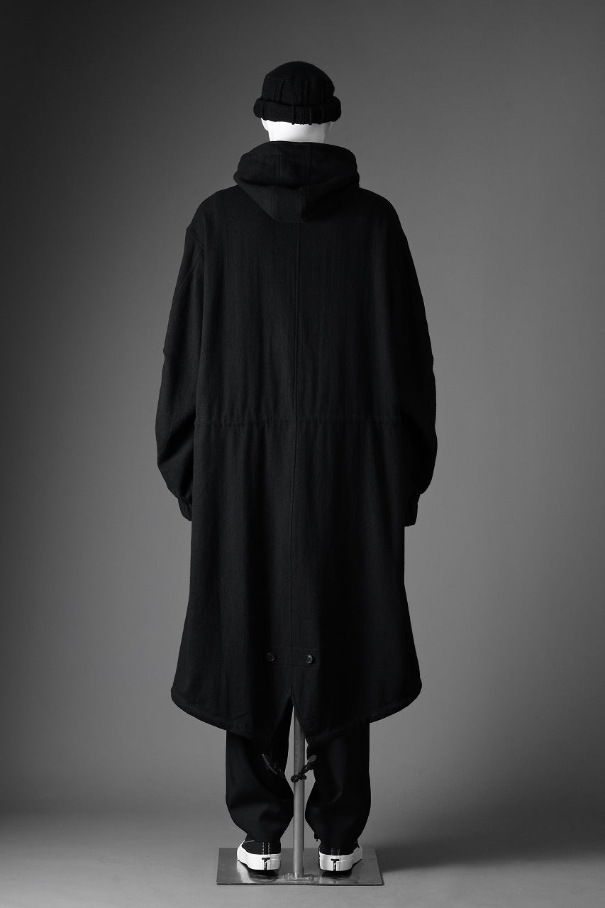 Y's for men MODS COAT WITH TOGGLE BUTTON / SMOOTH FLANNEL (BLACK)