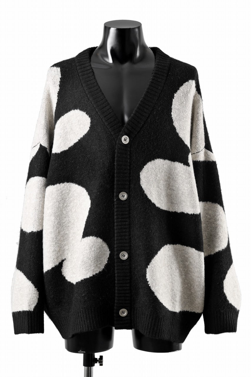 A.F ARTEFACT POLKA PATTERN BLEND KNIT CARDIGAN (BLACK x BEIGE)