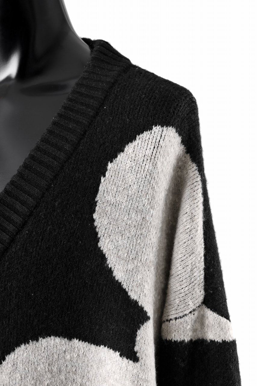 A.F ARTEFACT POLKA PATTERN BLEND KNIT CARDIGAN (BLACK x BEIGE)