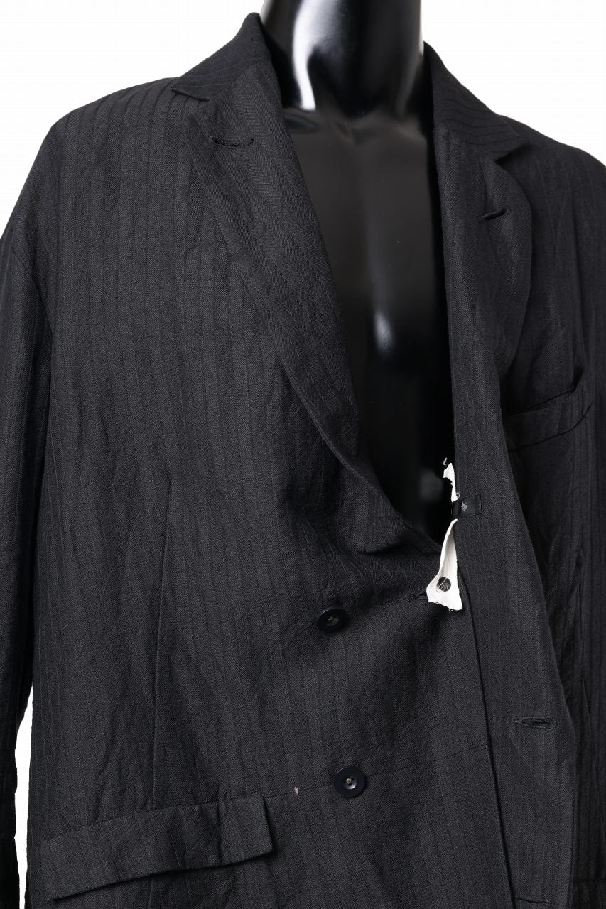 KLASICA HELLEN - Hb DOUBLE BREASTED SEMI LONG BLAZER / HIGH DENSITY HERRING BONE (DARK NIGHT)