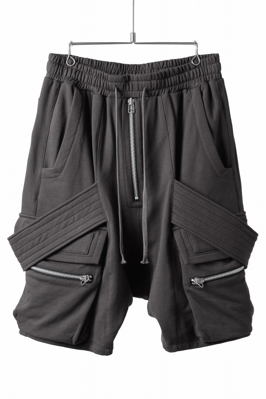 A.F ARTEFACT BELTED FLAP ZIP CARGO SARROUEL SHORTS / COTTON FLEECE (D.GREY)