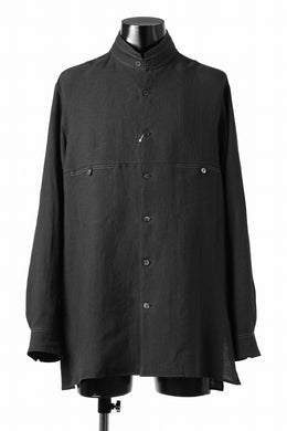 Y's for men STAND COLLAR SHIRT WITH WHITE STITCH / 60 LINEN LAWN (BLACK)