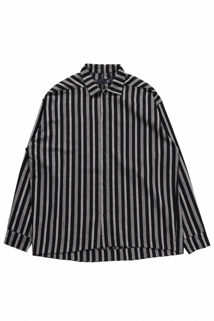 Load image into Gallery viewer, A.F ARTEFACT LOOSEY OVER SHIRT / HERRINGBONE LINEN STRIPE (BLACK×L.GREY)