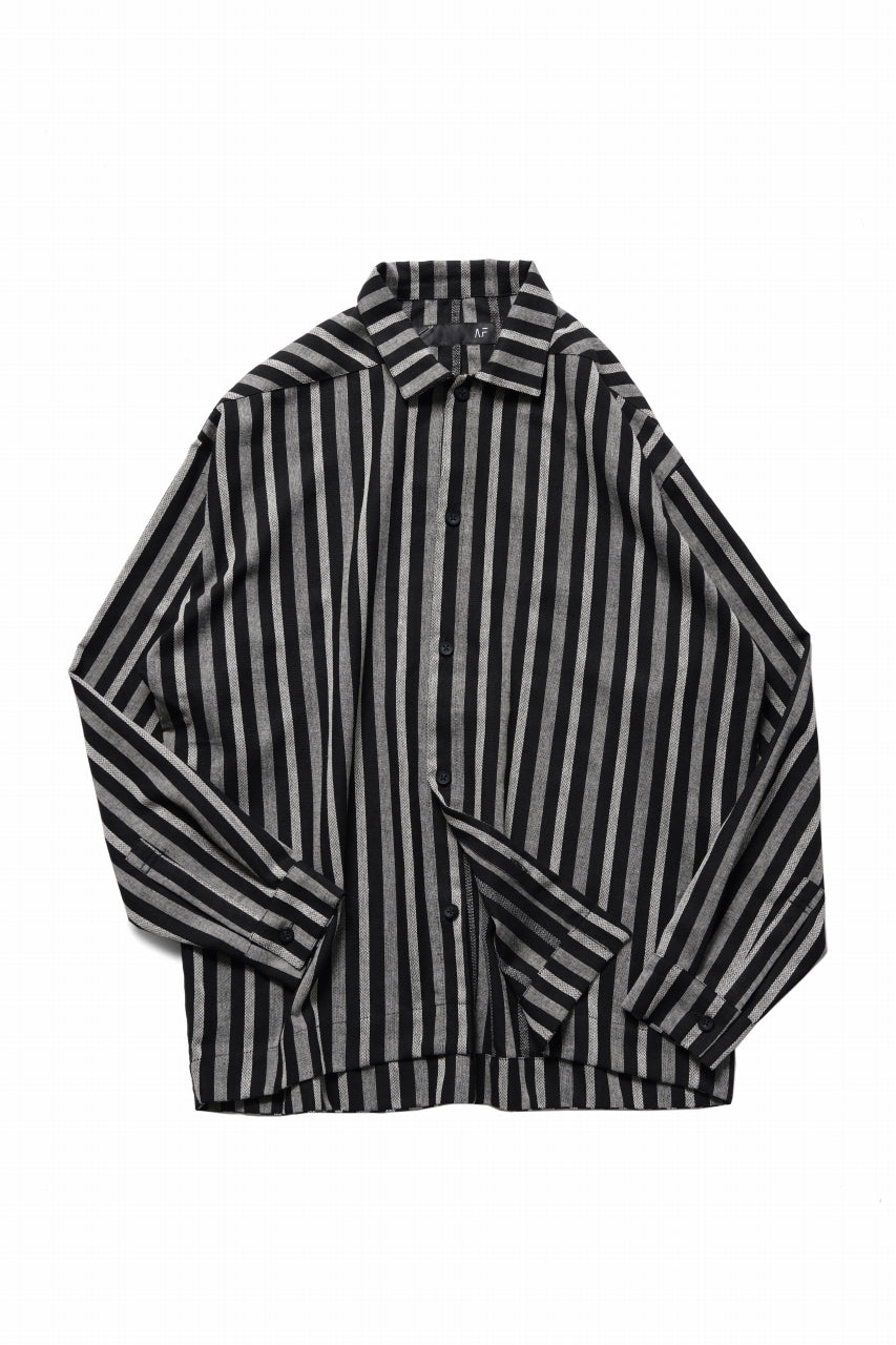 A.F ARTEFACT LOOSEY OVER SHIRT / HERRINGBONE LINEN STRIPE (BLACK×L.GREY)