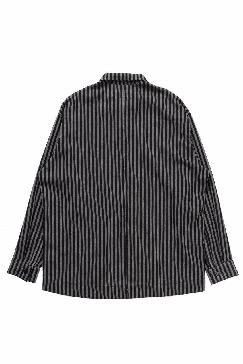 Load image into Gallery viewer, A.F ARTEFACT LOOSEY OVER SHIRT / LINEN STRIPE A (BLACK×L.GREY)
