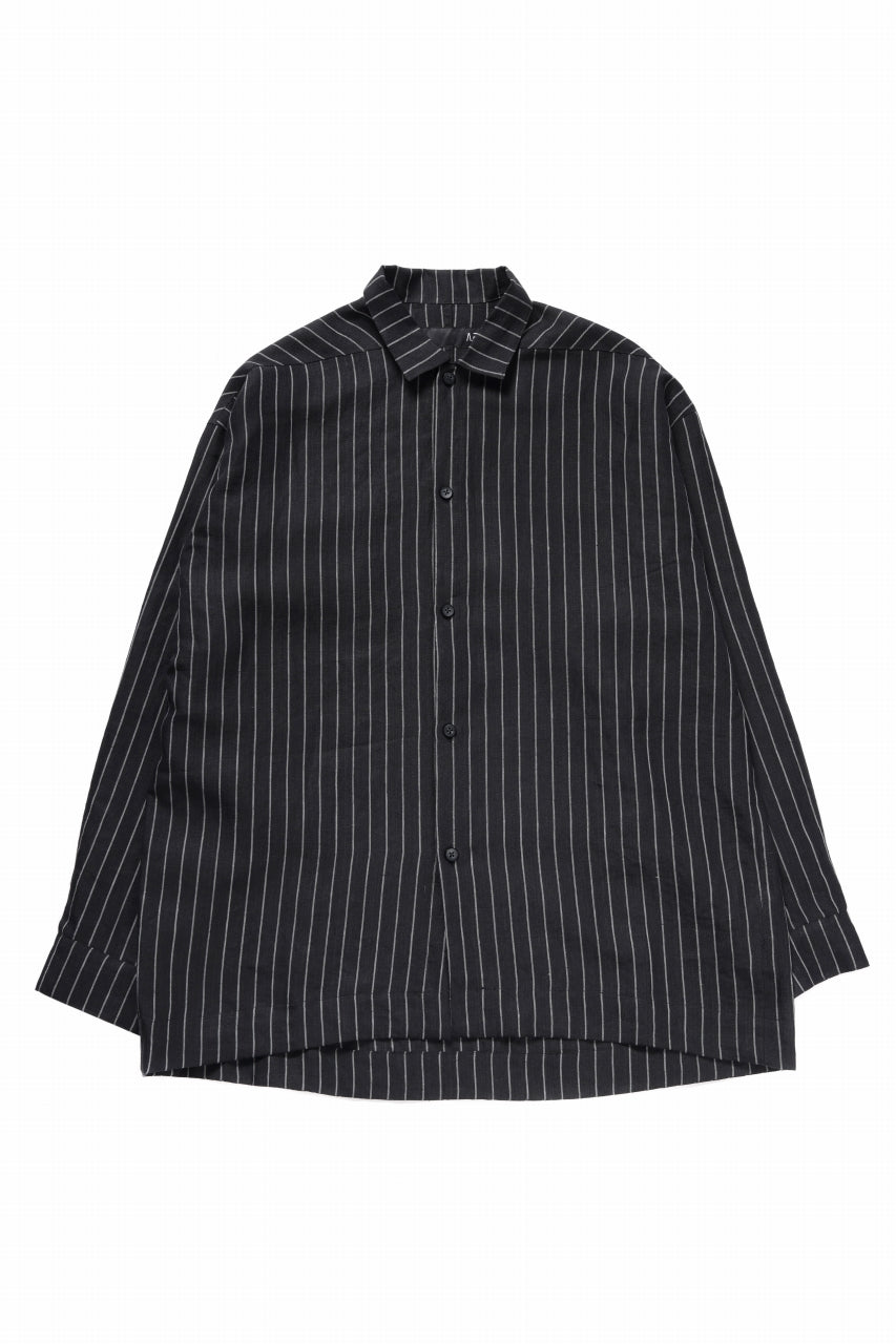 A.F ARTEFACT LOOSEY OVER SHIRT / LINEN STRIPE B (BLACK×L.GREY)
