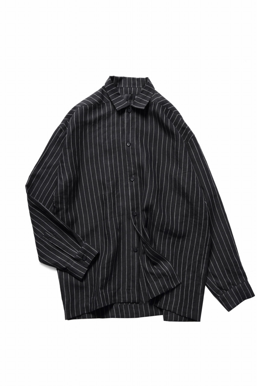 Load image into Gallery viewer, A.F ARTEFACT LOOSEY OVER SHIRT / LINEN STRIPE B (BLACK×L.GREY)