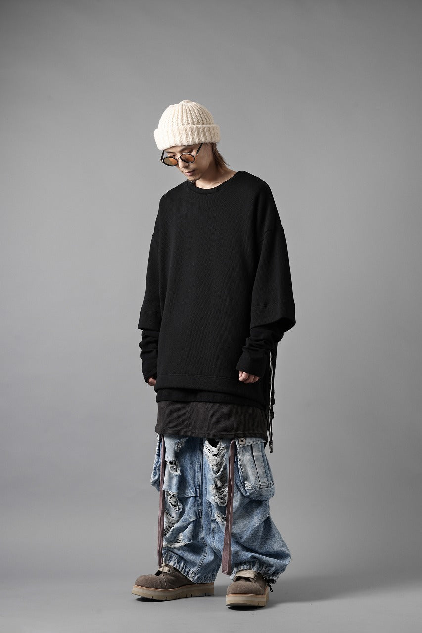 Load image into Gallery viewer, A.F ARTEFACT SIDE ZIP LAYERED PULLOVER / RIB KNIT JERSEY (BLACK)