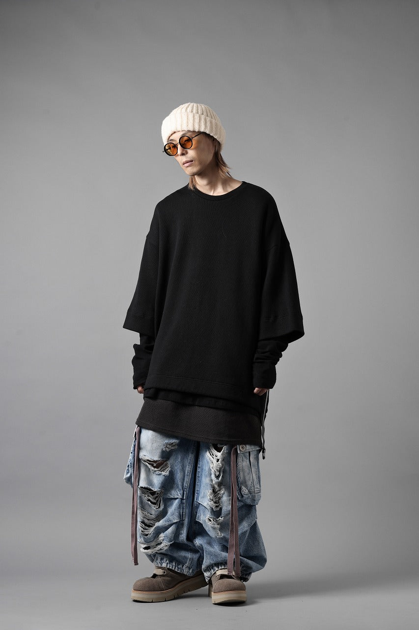 A.F ARTEFACT SIDE ZIP LAYERED PULLOVER / RIB KNIT JERSEY (BLACK)