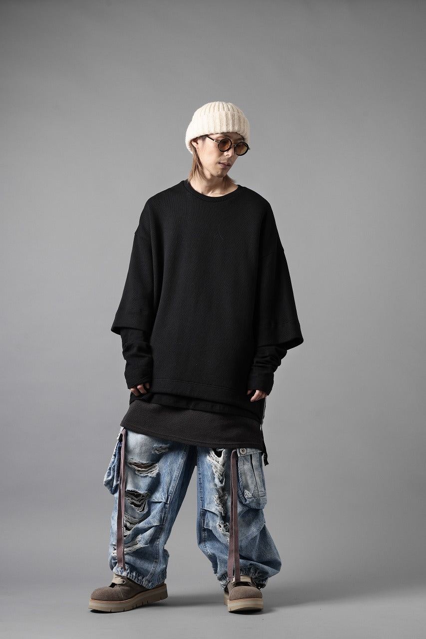 A.F ARTEFACT SIDE ZIP LAYERED PULLOVER / RIB KNIT JERSEY (BLACK)