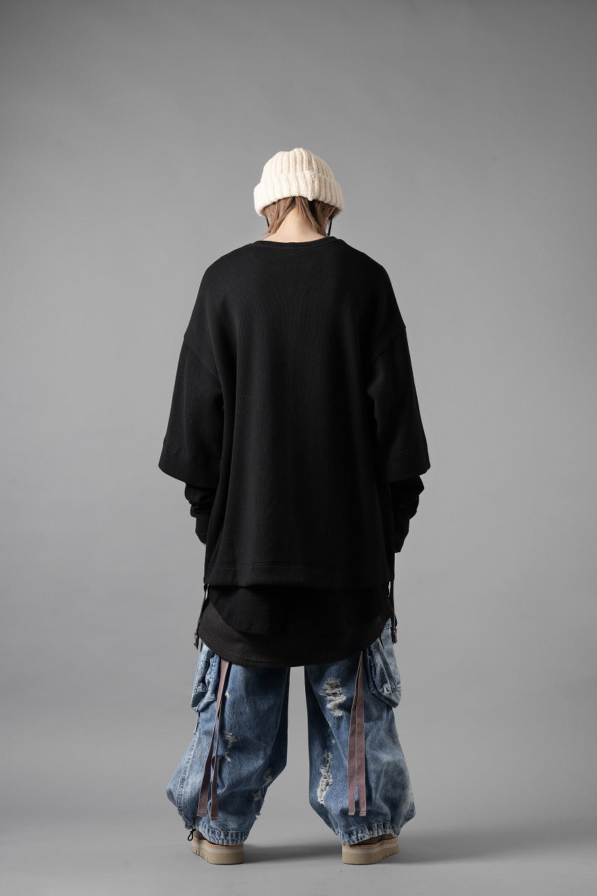 Load image into Gallery viewer, A.F ARTEFACT SIDE ZIP LAYERED PULLOVER / RIB KNIT JERSEY (BLACK)