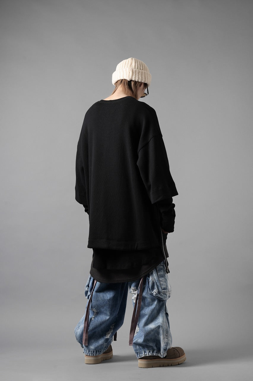 A.F ARTEFACT SIDE ZIP LAYERED PULLOVER / RIB KNIT JERSEY (BLACK)