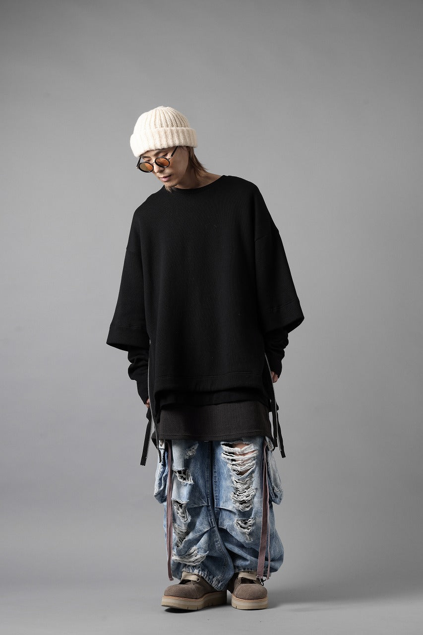 Load image into Gallery viewer, A.F ARTEFACT SIDE ZIP LAYERED PULLOVER / RIB KNIT JERSEY (BLACK)