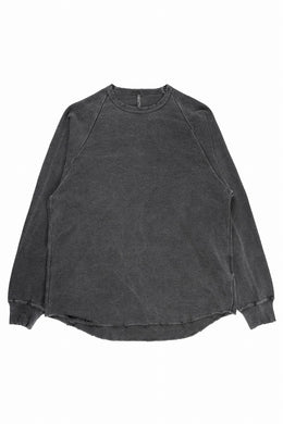 sus-sous raglan L/S tee / dyed & damaged waffle 3/4 Cotton Linen (BLACK)