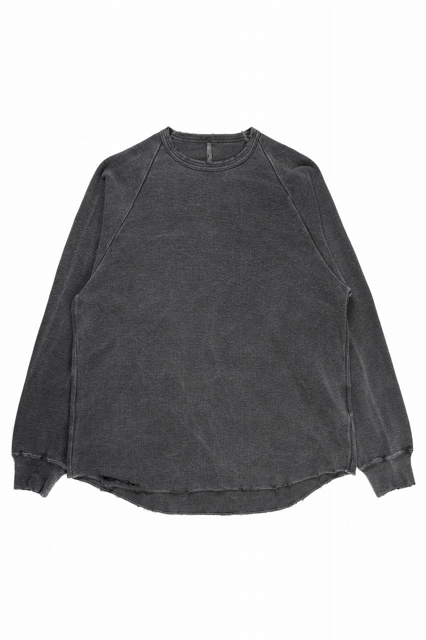 sus-sous raglan L/S tee / dyed & damaged waffle 3/4 Cotton Linen (BLACK)