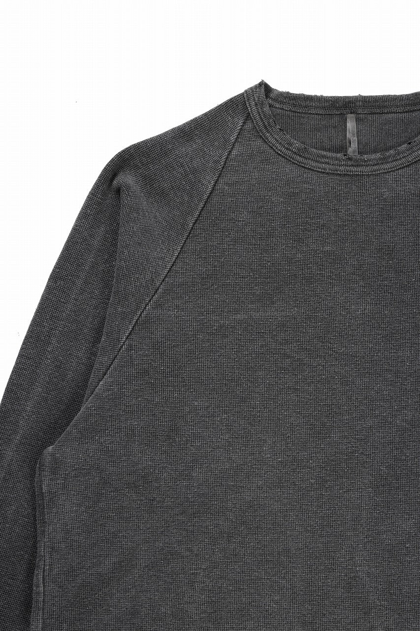 sus-sous raglan L/S tee / dyed & damaged waffle 3/4 Cotton Linen (BLACK)
