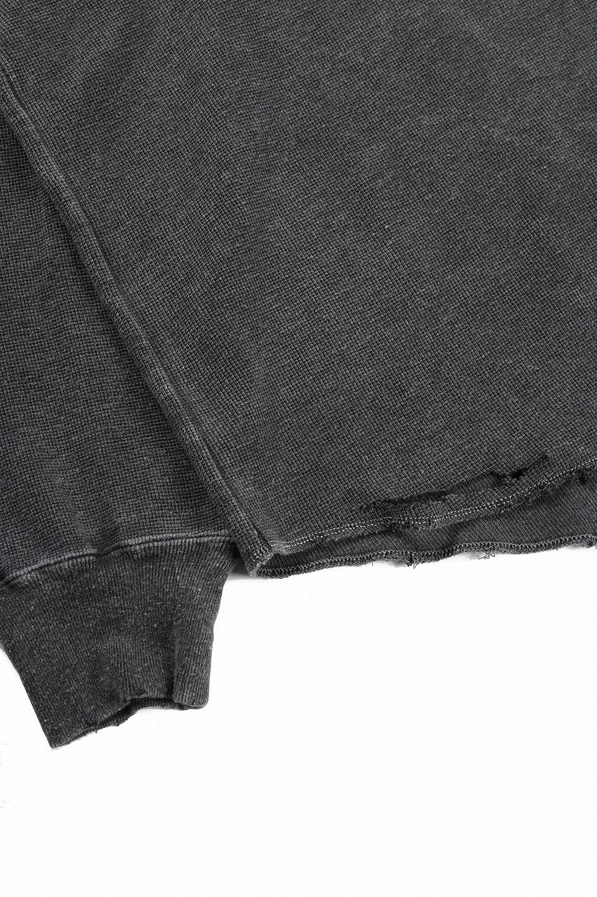 sus-sous raglan L/S tee / dyed & damaged waffle 3/4 Cotton Linen (BLACK)