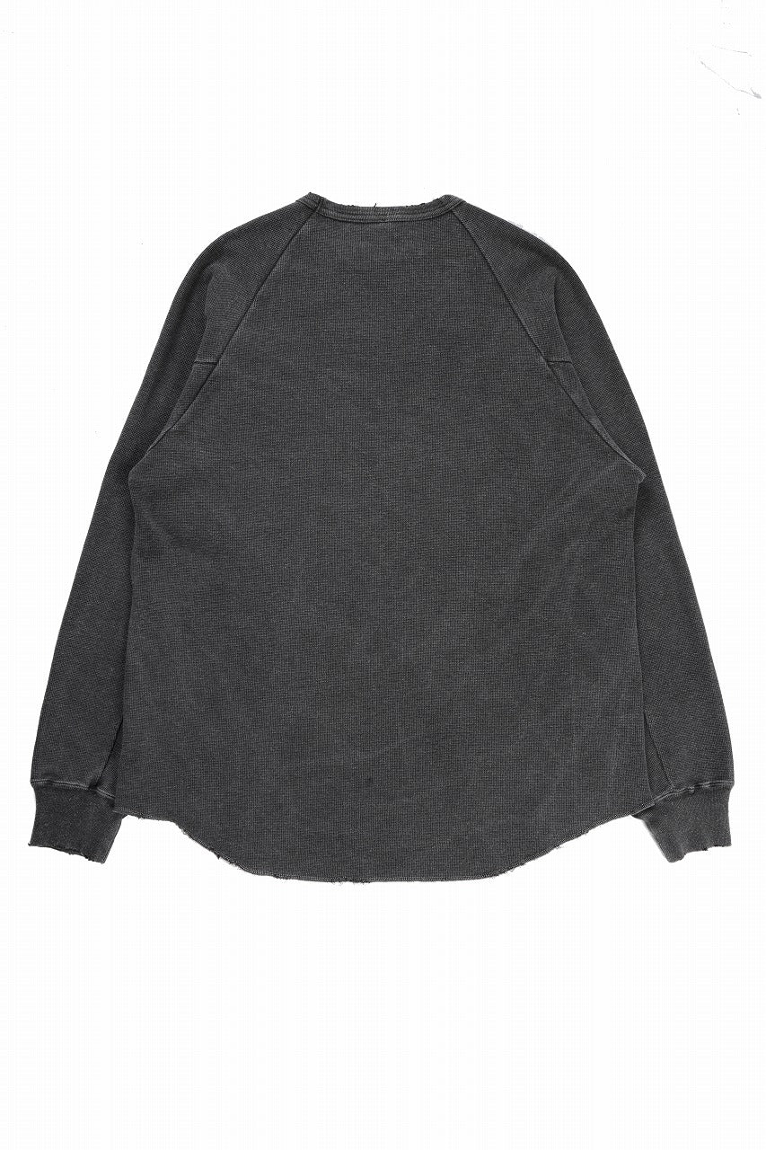 sus-sous raglan L/S tee / dyed & damaged waffle 3/4 Cotton Linen (BLACK)