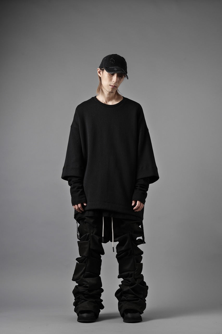 A.F ARTEFACT SIDE ZIP LAYERED PULLOVER / RIB KNIT JERSEY (BLACK)