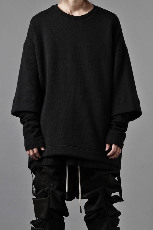 Load image into Gallery viewer, A.F ARTEFACT SIDE ZIP LAYERED PULLOVER / RIB KNIT JERSEY (BLACK)