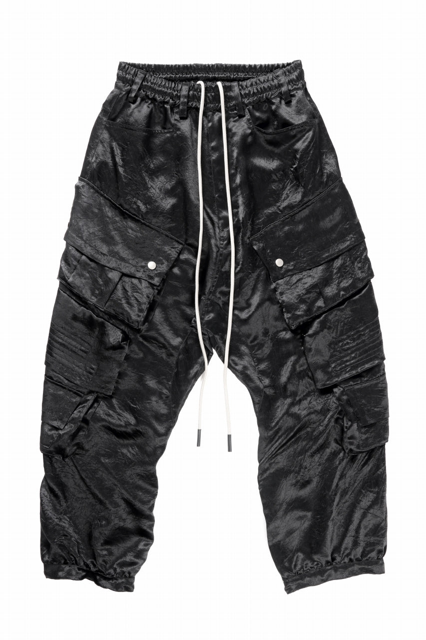 A.F ARTEFACT SATIN DROPCROTCH CARGO PANTS (BLACK)