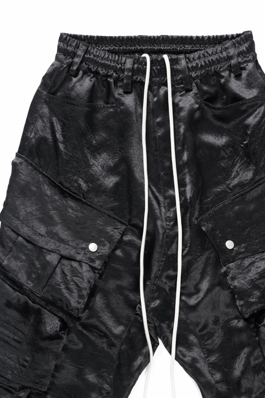 A.F ARTEFACT SATIN DROPCROTCH CARGO PANTS (BLACK)