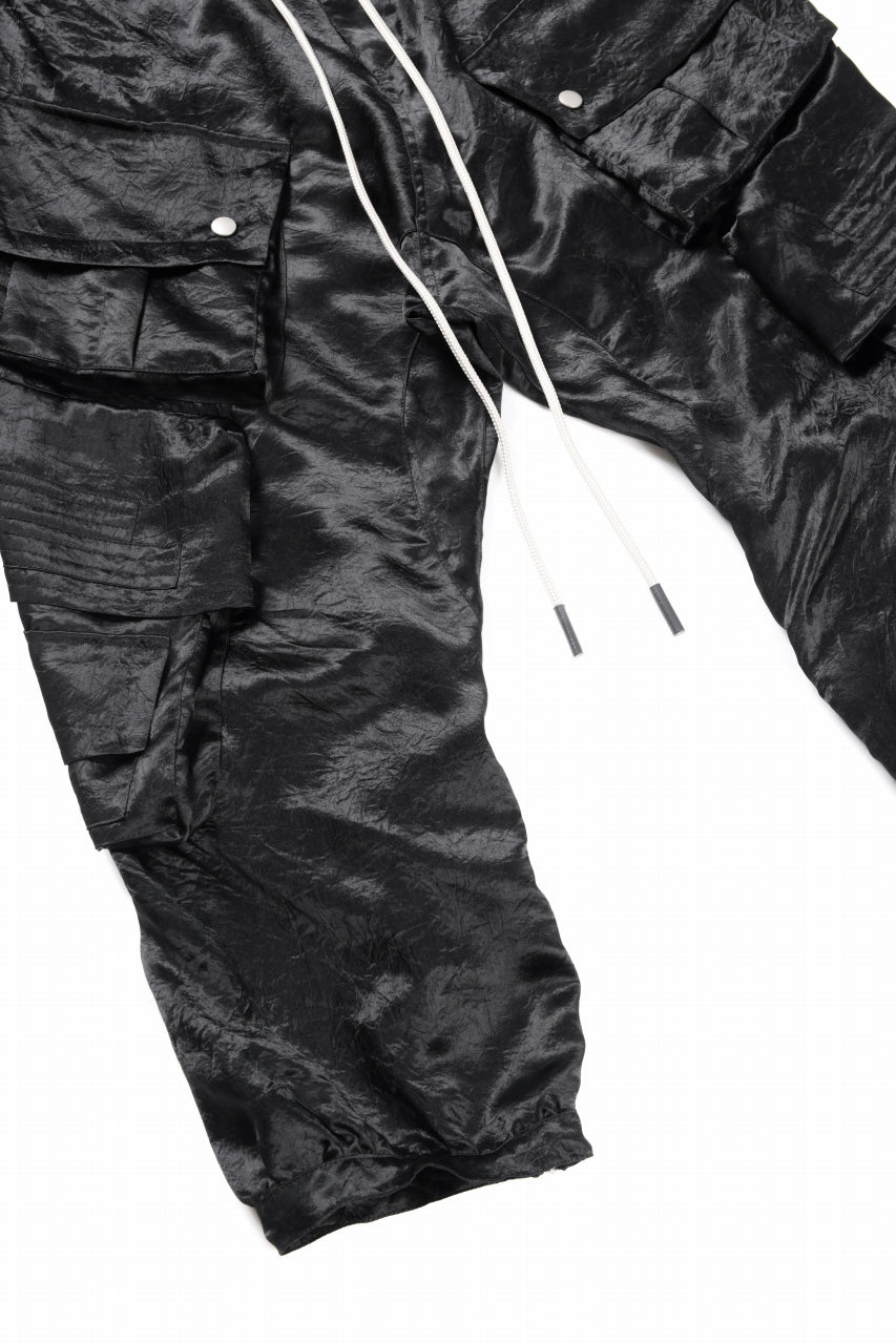 A.F ARTEFACT SATIN DROPCROTCH CARGO PANTS (BLACK)