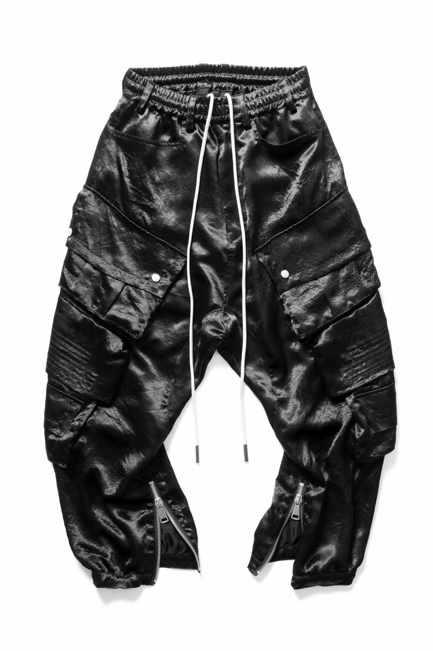 画像をギャラリービューアに読み込む, A.F ARTEFACT SATIN DROPCROTCH CARGO PANTS (BLACK)