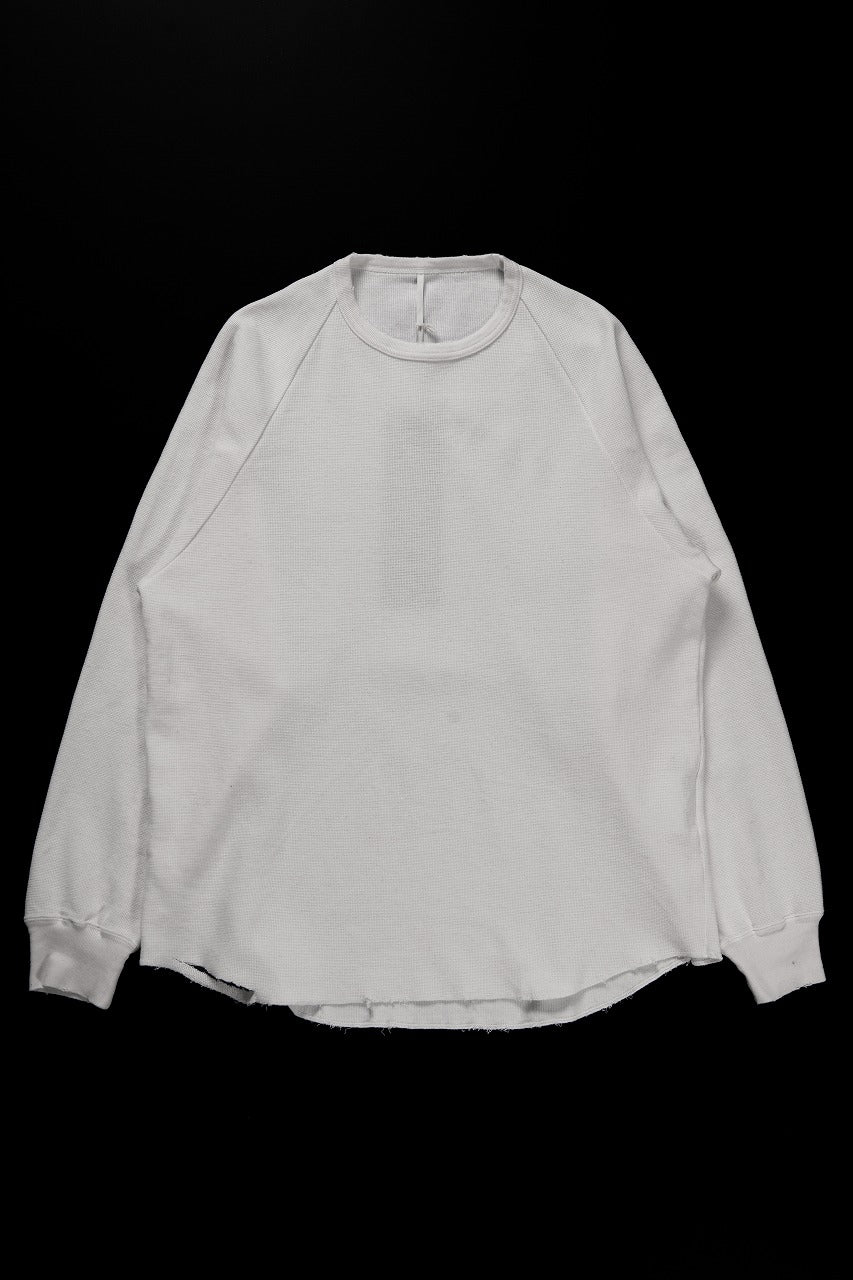 sus-sous raglan L/S tee / dyed & damaged waffle 3/4 Cotton Linen (WHITE)