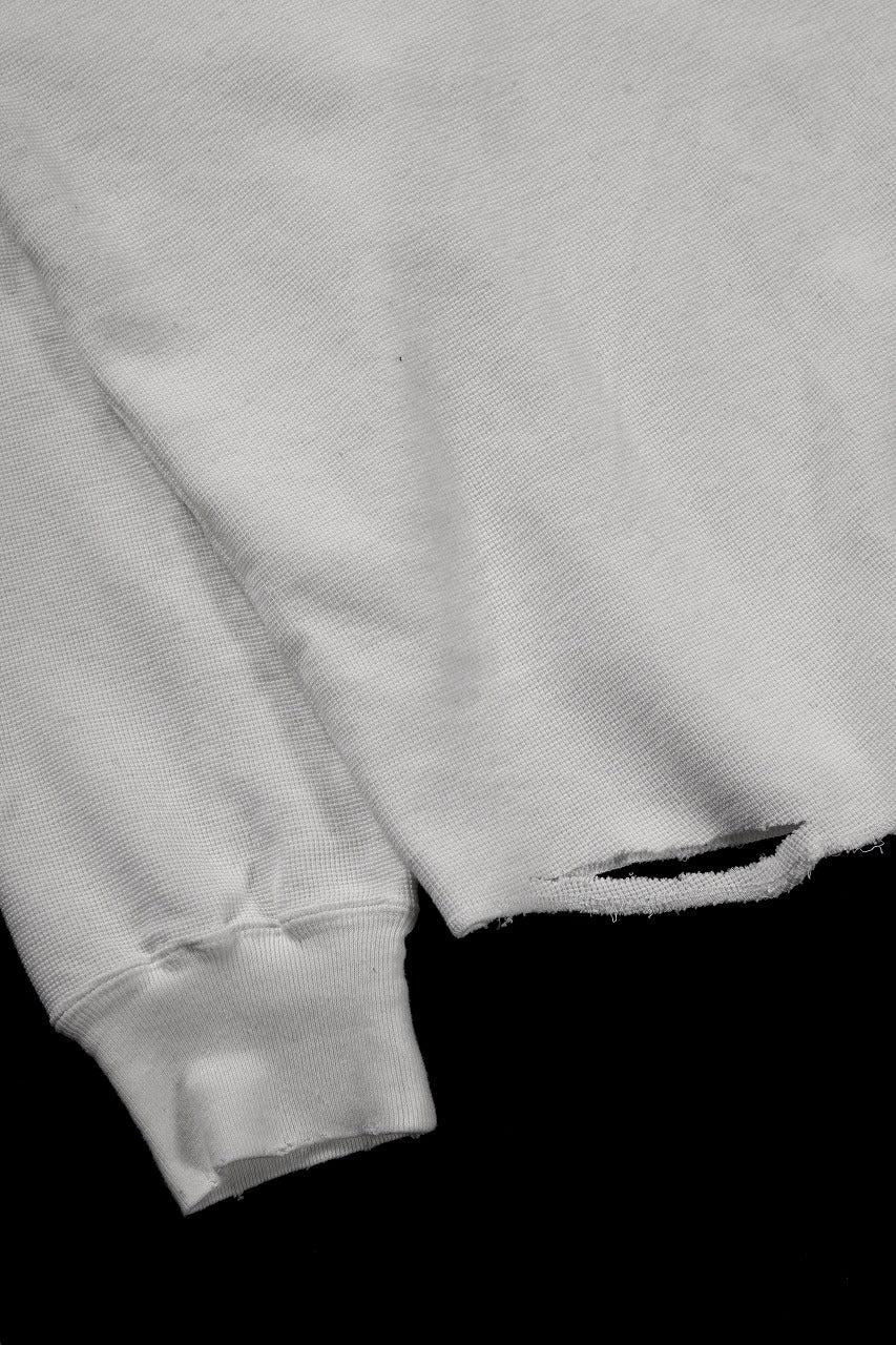 sus-sous raglan L/S tee / dyed & damaged waffle 3/4 Cotton Linen (WHITE)
