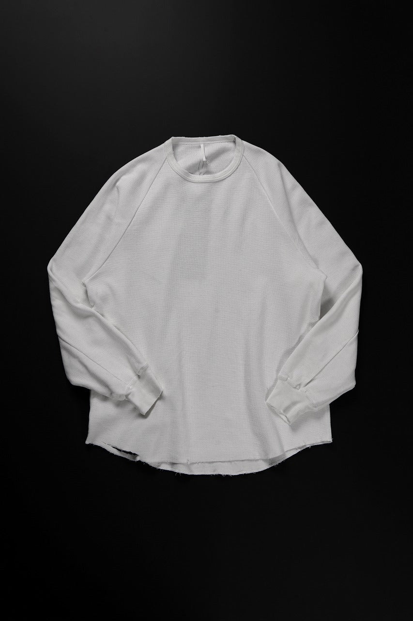 sus-sous raglan L/S tee / dyed & damaged waffle 3/4 Cotton Linen (WHITE)